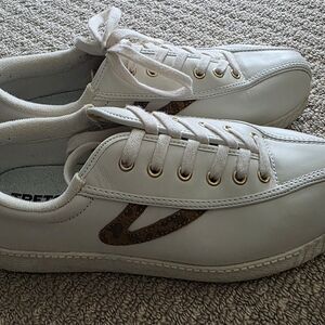 White Sneakers with Brown Accents